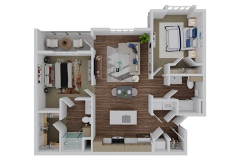 Floor plan for 2 beds, 2 baths, 1193 sqft